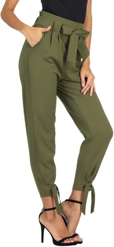 Miniatura 2 de GRACE KARIN - Pantalones casuales, de cintura alta, sólida, auto-amarrado, cinturón tubo, para mujer.