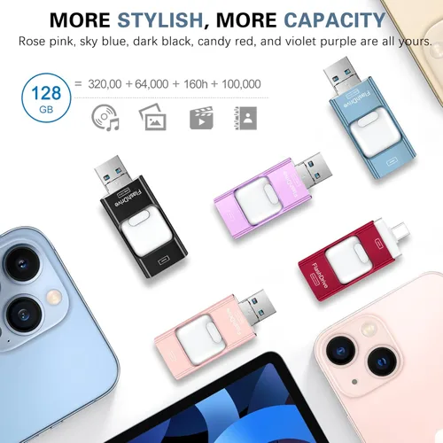 Miniatura 5 de Thumb Drive para iPhone 128 GB, 4 en 1 USB tipo C, memoria USB tipo C, almacenamiento externo Falsh Drive para iPhone, iPad, computadora Android