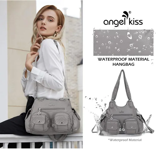 Miniatura 6 de Angel Kiss Bolsos de mano para mujer, bolso grande de piel sintética suave, con múltiples bolsillos, bolso de hombro con asa superior