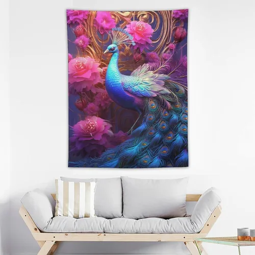 Miniatura 3 de JHION Tapiz de pavo real, hermoso tapiz de pájaro para colgar en la pared, tapices estéticos psicodélicos, arte de pared, decoración del hogar