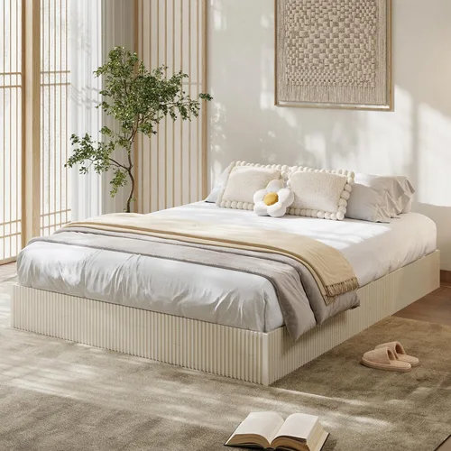 Miniatura 24 de Garvee Base de cama individual, plataforma de madera con diseño estriado, marco de cama de perfil bajo, base de cama minimalista sin ruido, fácil