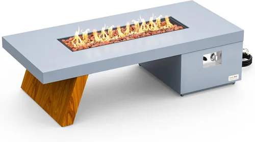 Miniatura 10 de Mesa de fogata de 60 pulgadas para exteriores de alta calidad con rocas de lava y manguera de 12 pies, mesa grande de fuego de gas propano, chimenea