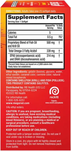 Miniatura 7 de Megared Aceite de pescado omega-3 + aceite de krill de alta absorción 500 mg cápsulas blandas, MegaRed Advanced 4 en 1 (80 unidades en una botella)
