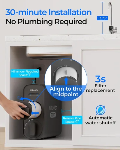 Miniatura 7 de Waterdrop G5P700 - Filtro de agua por ósmosis inversa, Certificado NSF/ANSI 58 y 372, Sistema de ósmosis inversa de flujo rápido de 700 GPD, Sistema