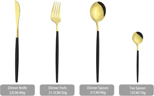 Miniatura 2 de Juego de cubiertos Cuchillo de cena Postre Tenedor Cuchara Juego de vajilla de acero inoxidable Vajilla de cocina 4 piezas Negro