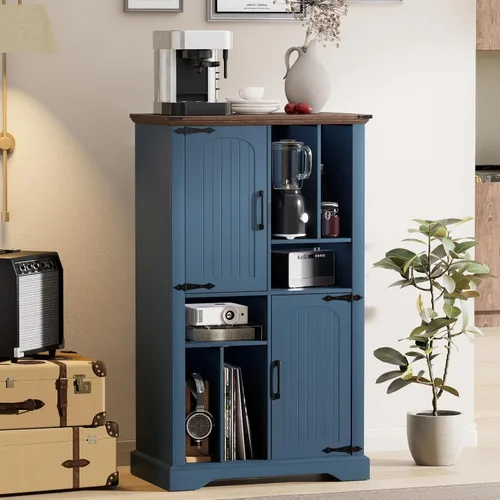 Miniatura 6 de Maupvit Soporte grande para tocadiscos, armario de almacenamiento de discos de vinilo azul marino de 47 pulgadas con puertas de granero, soporte