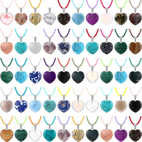 Miniatura 8 de Hicarer Colgantes de piedra en forma de corazón, collares de piedra con cordón de cuero sintético para suministros de fabricación de joyas