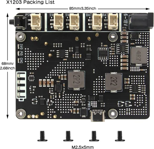 Miniatura 5 de Geekworm X1203 5V UPS Placa de expansión para Raspberry Pi 5 Salida máxima de 5.1V 5A Entrada ancha de 6-18 V Encendido automático Apagado