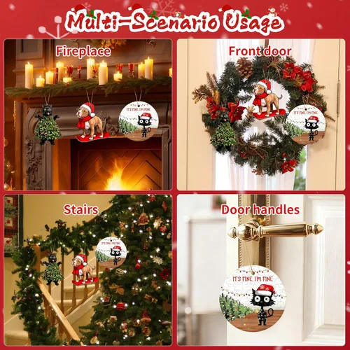 Miniatura 5 de Adornos colgantes de gato para Navidad 2025, Adornos colgantes para árbol de Navidad de gato negro, Está bien, estoy bien, suministros de decoración