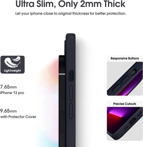 Miniatura 4 de Supdeal Funda de Silicona Líquida para iPhone 13 Pro, [Protección de Cámara] [Anti Huellas Dactilares] [Carga Inalámbrica] Funda de Teléfono de 4