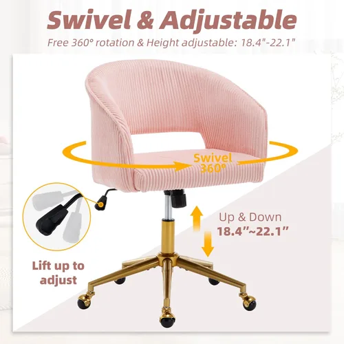 Miniatura 60 de ABET Silla de escritorio con ruedas, silla de oficina en casa de terciopelo, silla giratoria con base dorada, sillas acentuadas modernas tapizadas