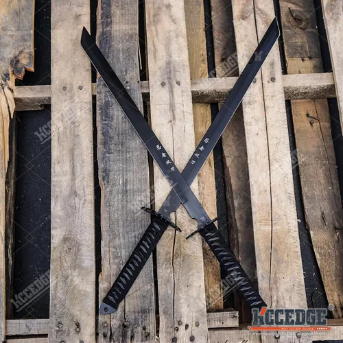 Juego de 2 machetes Tanto Ninja Katana de espada doble de 28 pulgadas con funda de nailon + grabado negro chino en la edición Blade.
