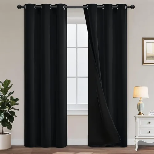 Miniatura 364 de Yakamok Cortinas negras, cortinas de ventana con aislamiento térmico y eficiencia energética para dormitorio, cortinas opacas completas y cortinas