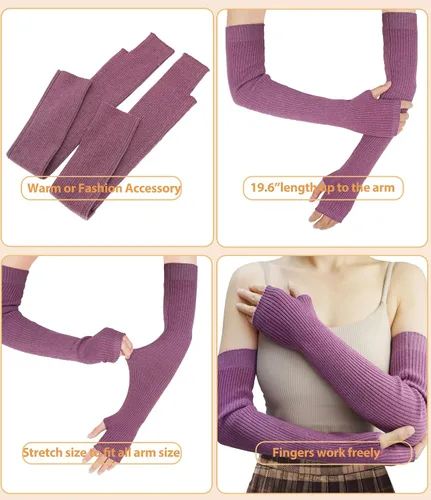 Miniatura 47 de Guantes cálidos de cachemira de brazo largo para mujer, guantes de invierno acogedores sin dedos, calentadores de brazos suaves, gran regalo