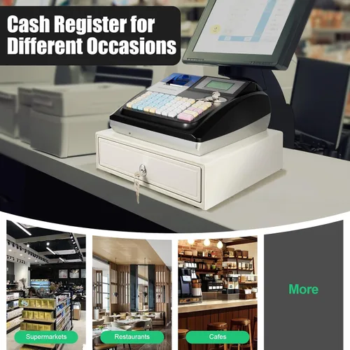 Miniatura 9 de Caja registradora electrónica, caja registradora POS System con 48 llaves, bandeja de efectivo extraíble e impresora térmica, caja registradora