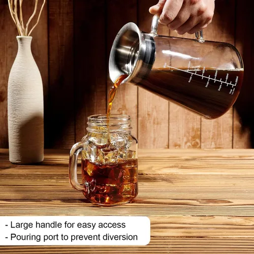 Miniatura 6 de Aquach Cafetera hermética para preparar café frío (té helado) de 51 onzas/1.5 L, sin BPA, jarra de vidrio de borosilicato duradera y filtro de malla