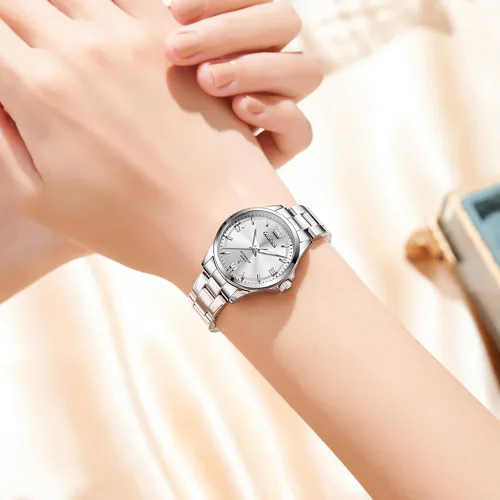 Miniatura 3 de OLEVS Reloj de pulsera para mujer, elegante, con diamantes, analógico, de cuarzo, de dos tonos, de acero inoxidable, impermeable, luminoso