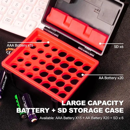 Miniatura 3 de LYNCA Caja de almacenamiento organizadora de batería dura y soporte para tarjetas SD, capacidad para 6 tarjetas SD, 20 pilas AA y 15 pilas AAA