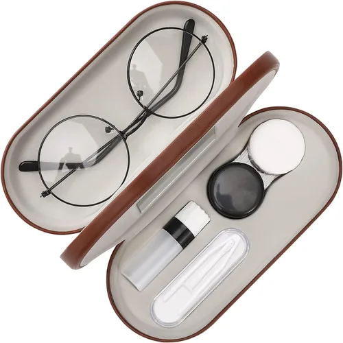 Miniatura 21 de MoKo Estuche Doble para Gafas, Estuche para Lentes de Contacto con Pinzas Removedoras con Espejo, 2 en 1 de Doble Cara Portátil, Caja Soporte Azul