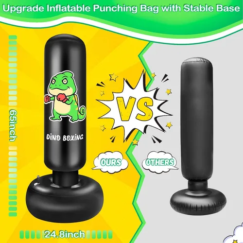 Miniatura 2 de Saco de boxeo inflable para niños, saco de boxeo para niños de 65 pulgadas con guantes para niños y niñas, juego de boxeo para practicar karate