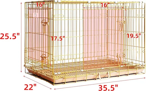 Miniatura 2 de HOMEY PET Jaula de Cobre Dorado para Perros de 91 cm, Jaula Portátil Plegable de Alambre de Metal para Perros, con Parrilla de Piso Extraíble
