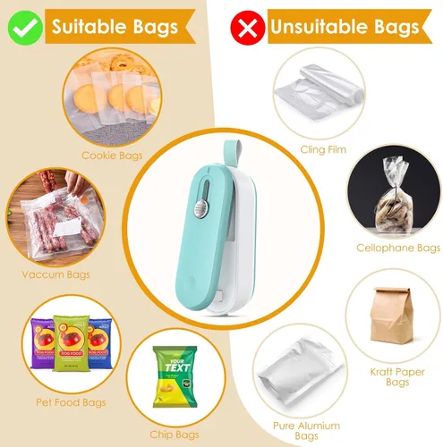 Miniatura 7 de FEPPO Mini sellador de bolsas, sellador térmico 2 en 1 con cortador y cordón, mini máquina reselladora de bolsas para bolsas de plástico, bolsas