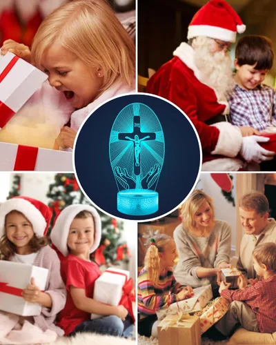 Miniatura 7 de Attivolife Cruz de Jesús 3D Luz Nocturna, Lámpara de Ilusión Óptica Holograma Cristiana con Control Remoto de 16 Colores Cambiantes, Lámpara LED