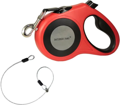Miniatura 7 de Correa retráctil para perros de 16 pies a prueba de mordidas, cuerdas de alambre antimasticación, cinta de nailon, freno con una sola mano Negro