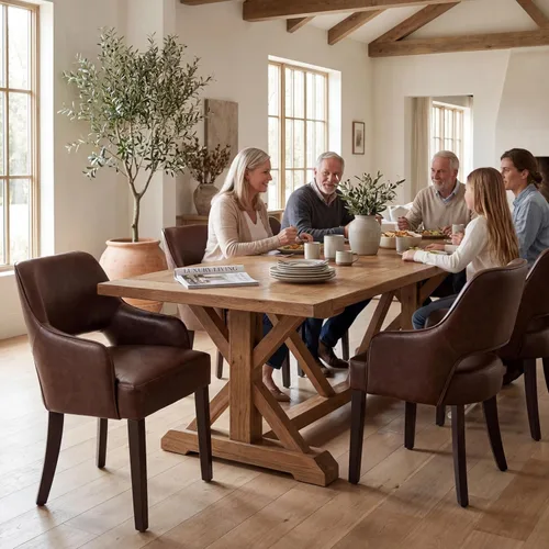 Miniatura 7 de Juego de 2 sillas de comedor tapizadas de piel sintética de estilo granja para cocina con brazos, sillas laterales con acento de madera para sala