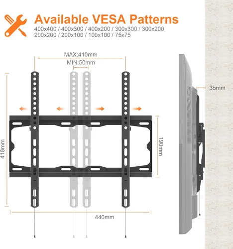 Miniatura 2 de GRIFEMA GB1007-4 Soporte de pared para TV de 26-65", hasta 121.3 lbs, soporte de TV universal y inclinable, VESA máximo 15.748x15.748 in, soporte