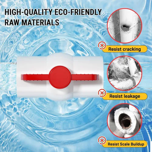 Miniatura 4 de Válvula de bola de PVC NPT de 1 pulgada, válvulas de tubería de agua de PVC SCH40 roscadas, válvula de bola de cierre de agua con mango en T roja