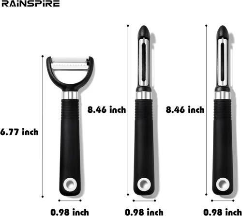 Miniatura 5 de Rainspire Juego de Pelador de 3 Piezas, Pelador Giratório Premium de Verduras, Accesorios de Cocina para Pelar Manzanas, Patatas, Verduras y Frutas