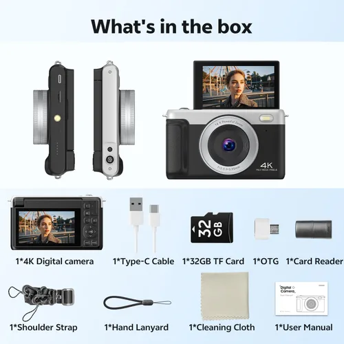 Miniatura 8 de Cámara digital para fotografía, cámaras de vlogging 4K de 75 MP, cámara con zoom 16x y enfoque automático con pantalla abatible de 180° de 3