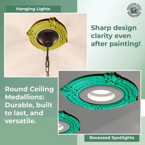 Miniatura 2 de Renovators Supply Manufacturing Moldura de Iluminación Empotrada de 10 pulgadas de Ancho de Poliuretano Blanco Ornamentada para Luces de Techo