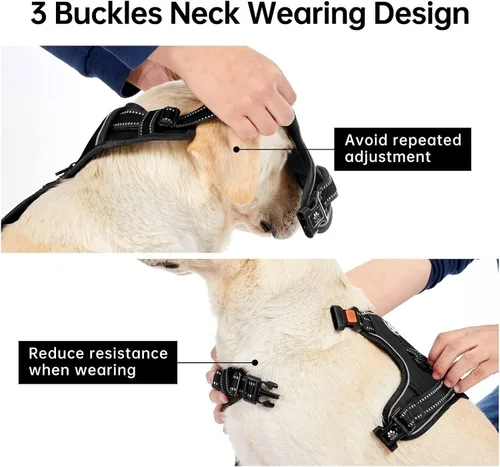Miniatura 5 de Adjustable Reflective Nylon Dog Harness Vest No Pull Soft & Air-Permeable Pet Harness for Small & Large Dogs(Black,S)