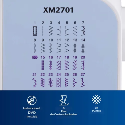 Miniatura 3 de Máquina de coser Brother XM2701 liviana, con todas las funciones, con 27 puntos, función automática para hacer ojales en 1 paso, 6 pies de costura