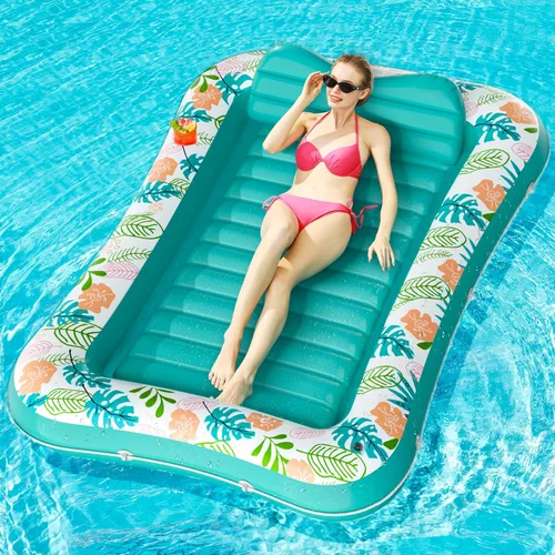 stonful - Flotador inflable para piscina de 75 x 51 pulgadas, flotadores de piscina para adultos con almohada y soporte para tazas, 4 en 1, cama de