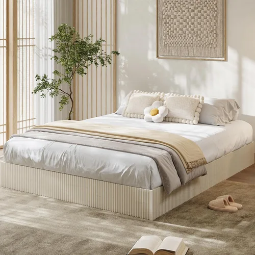 Miniatura 19 de Garvee Base de cama individual, plataforma de madera con diseño estriado, marco de cama de perfil bajo, base de cama minimalista sin ruido, fácil