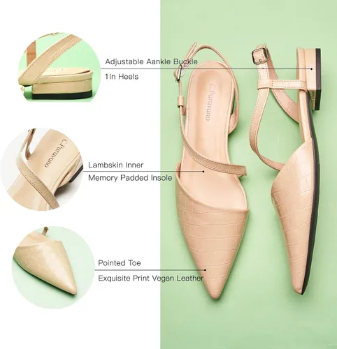 Miniatura 4 de C.Paravano Zapatos planos con espalda cruzada para mujer, con estampado de cocodrilo, puntera puntiaguda, sandalias planas con correa ajustable