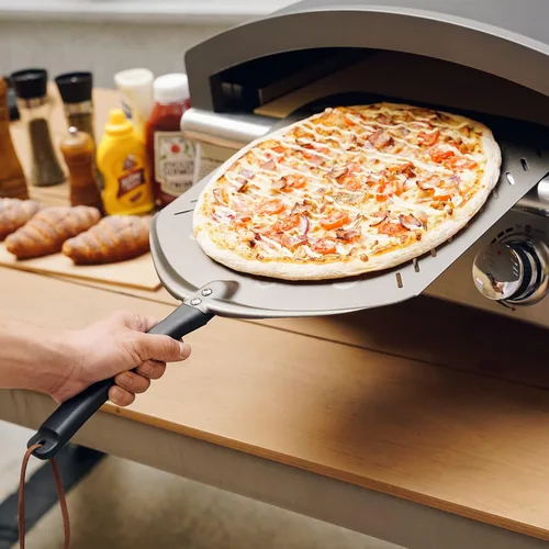 Miniatura 9 de Pala de pizza perforada de 14 pulgadas, antiadherente para torneado de pizza, accesorio para horno de pizza, espátula de metal extra grande