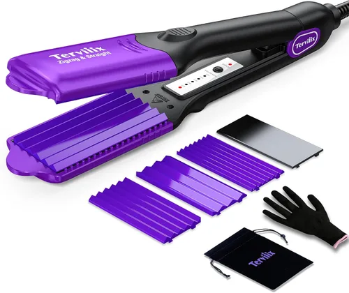 Miniatura 10 de Terviiix Plancha de pelo con crimpadora de 4 placas intercambiables, plancha prensadora para cabello con queratina y aceite de argán para mujeres