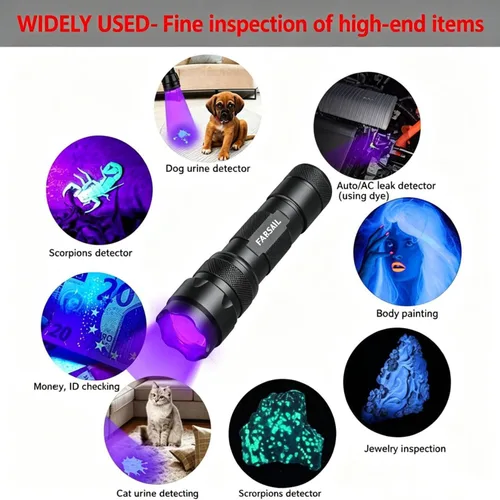 Miniatura 4 de Linterna de luz negra UV, luz negra ultravioleta LED de 395 nm para detección de manchas de orina de mascotas, detector de luz UV portátil