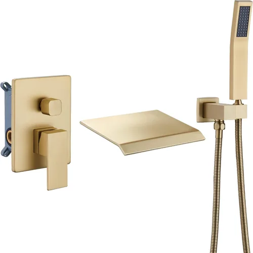 DASAN - Grifo de llenado de bañera de montaje en pared mejorado con ducha de mano, grifo de bañera moderno montado en la pared, dorado cepillado,