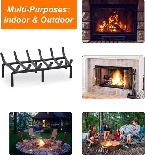 Miniatura 5 de Parrilla de Fuego de Acero Sólido Resistente - Soporte para Troncos de Madera de 20 Pulgadas para Hogar Interior, Fogata al Aire Libre y Chimenea