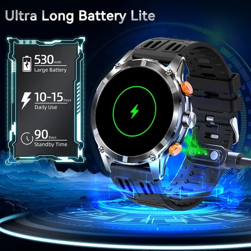 Miniatura 4 de Reloj inteligente militar para hombre (llamada/respuesta de llamada) con linterna LED, pantalla grande HD de 1.7 pulgadas con batería de 530 mAh