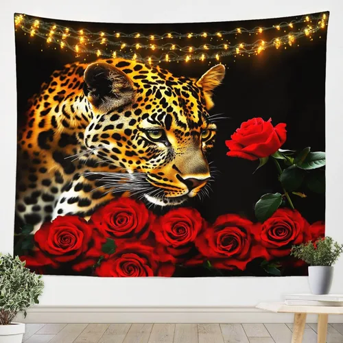Miniatura 21 de Erosebridal Tapiz de guepardo para colgar en la pared, tapiz de rosa roja, decoración del hogar, tapiz de leopardo y gato, diseño de pared