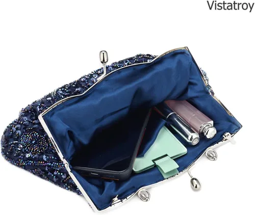 Miniatura 31 de Bolso de noche de diseñador floral con cuentas de lentejuelas diseño vintage besos cerradura satén embrague bolso bolso de mano de boda fiesta