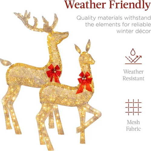 Miniatura 5 de Best Choice Products Juego familiar de ciervos de Navidad grandes iluminados de 6.5 pies, 3 piezas, decoración de patio al aire libre con 385 luces