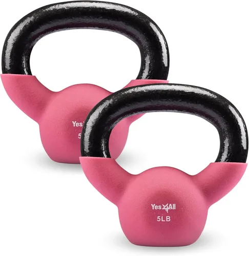 Yes4All Pesas rusas, pesas rusas de hierro fundido recubiertas de neopreno de 5-65 LB, asa de agarre ancho y fondo plano para balanceos, B. 10