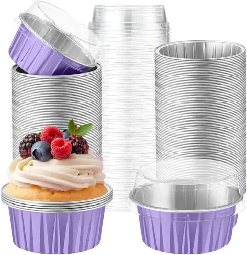 Miniatura 18 de Paquete de 200 Moldes de Papel de Aluminio para Hornear Cupcakes de 5oz Forros para Cupcakes Tazas de Postre con Tapas Moldes Desechables para Verde